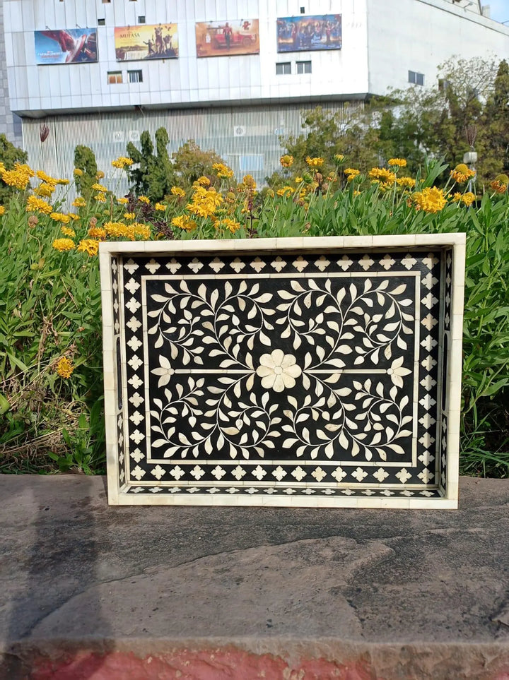 Handcrafted Bone Inlay Decorative Tray -Unique Valentine Gift Idea Ready to Ship