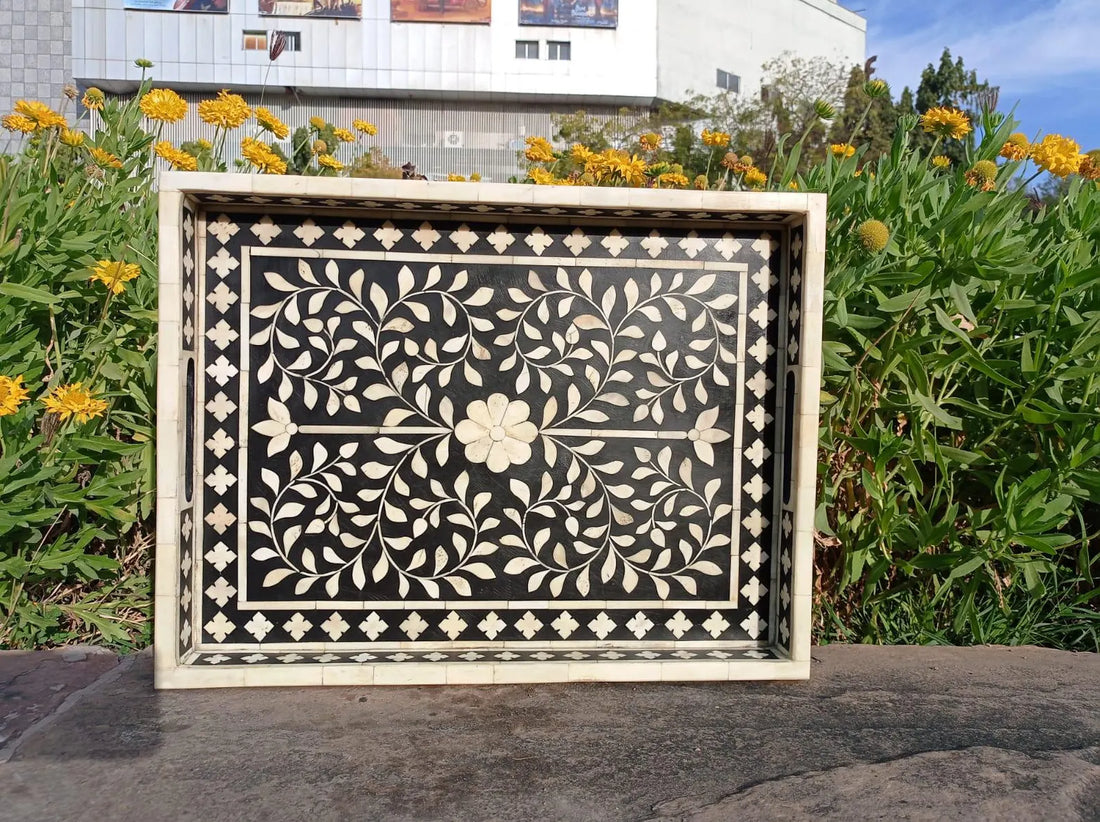 Handcrafted Bone Inlay Decorative Tray -Unique Valentine Gift Idea Ready to Ship