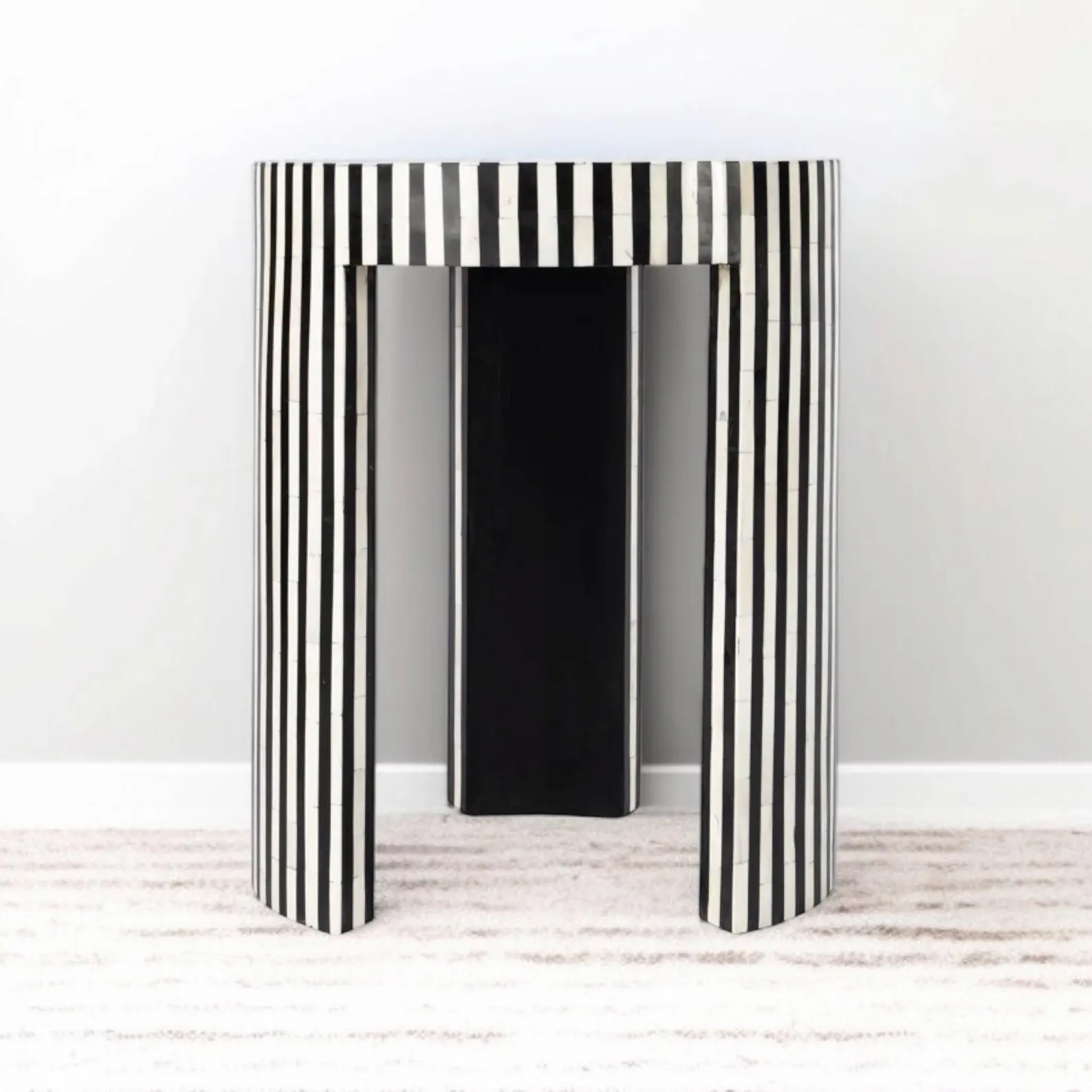 Handmade Bone Inlay End Table | Handmade Round Side Table | Handmade Bone Inlay Bedside Table | Boho Inlay Furniture bone inlay furniture