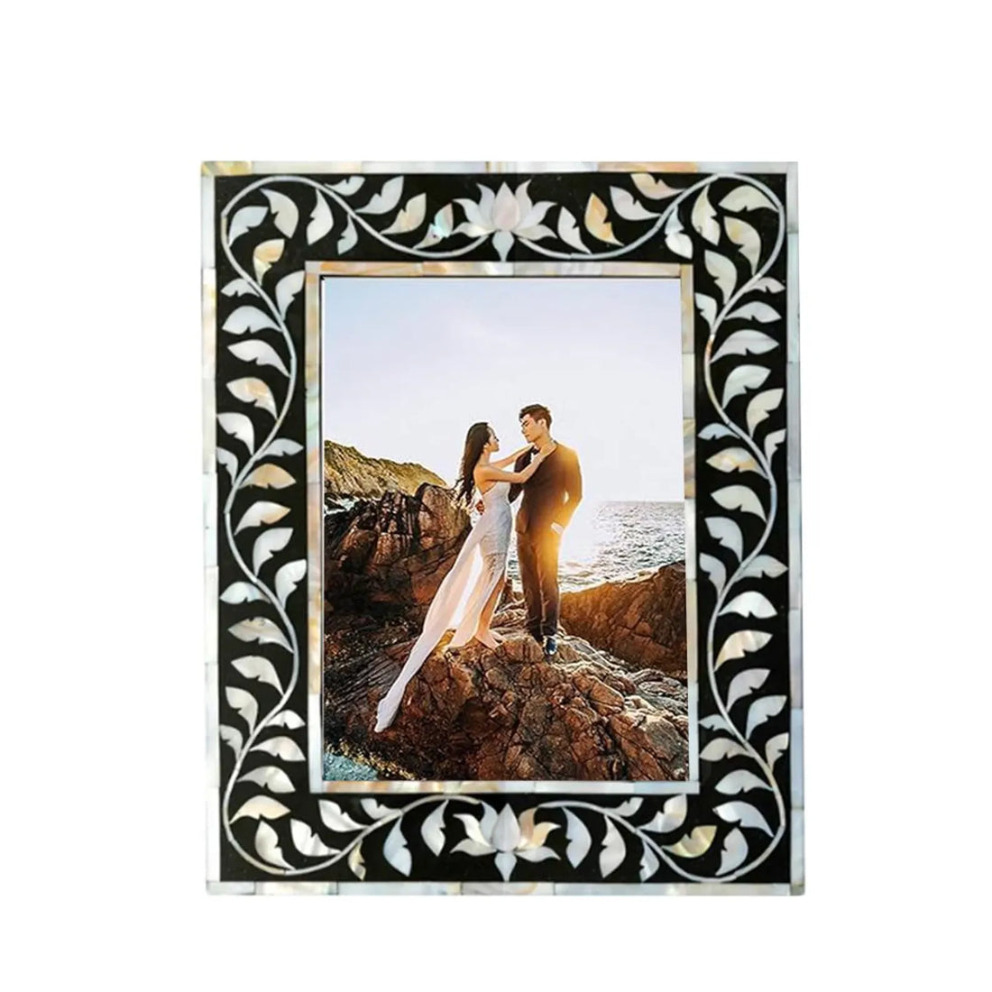 Beautiful Handmade Mother of Pearl Floral Pattern Photo Frame- Available in 20 Stunning Colors
