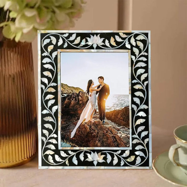 Beautiful Handmade Mother of Pearl Floral Pattern Photo Frame- Available in 20 Stunning Colors