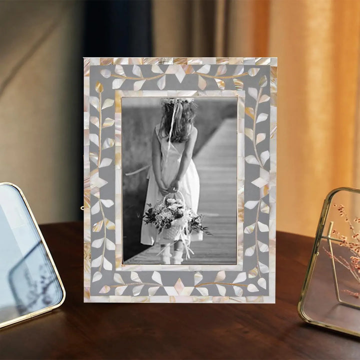 Beautiful Handmade Mother of Pearl Floral Pattern Photo Frame- Available in 20 Stunning Colors