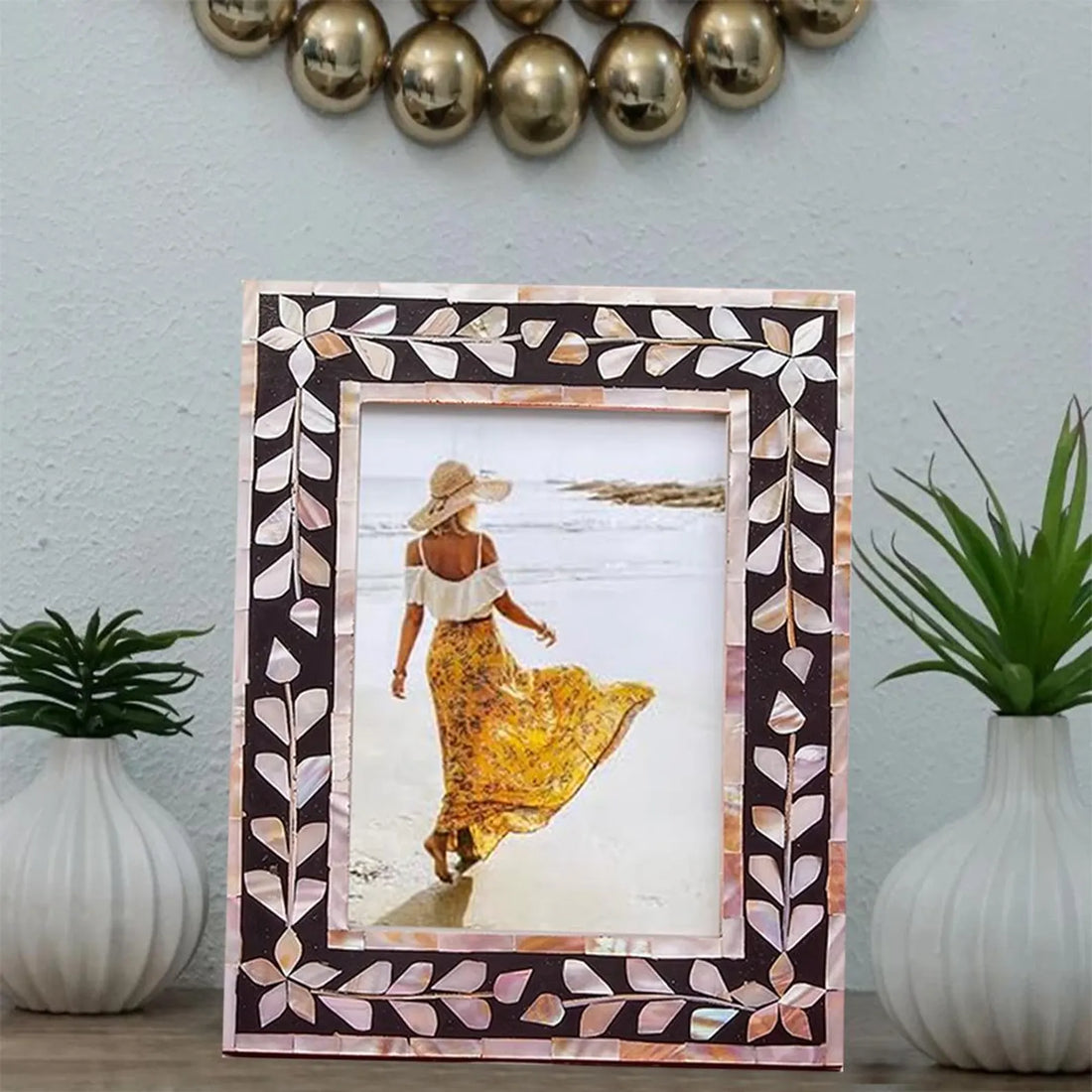 Beautiful Handmade Mother of Pearl Floral Pattern Photo Frame- Available in 20 Stunning Colors