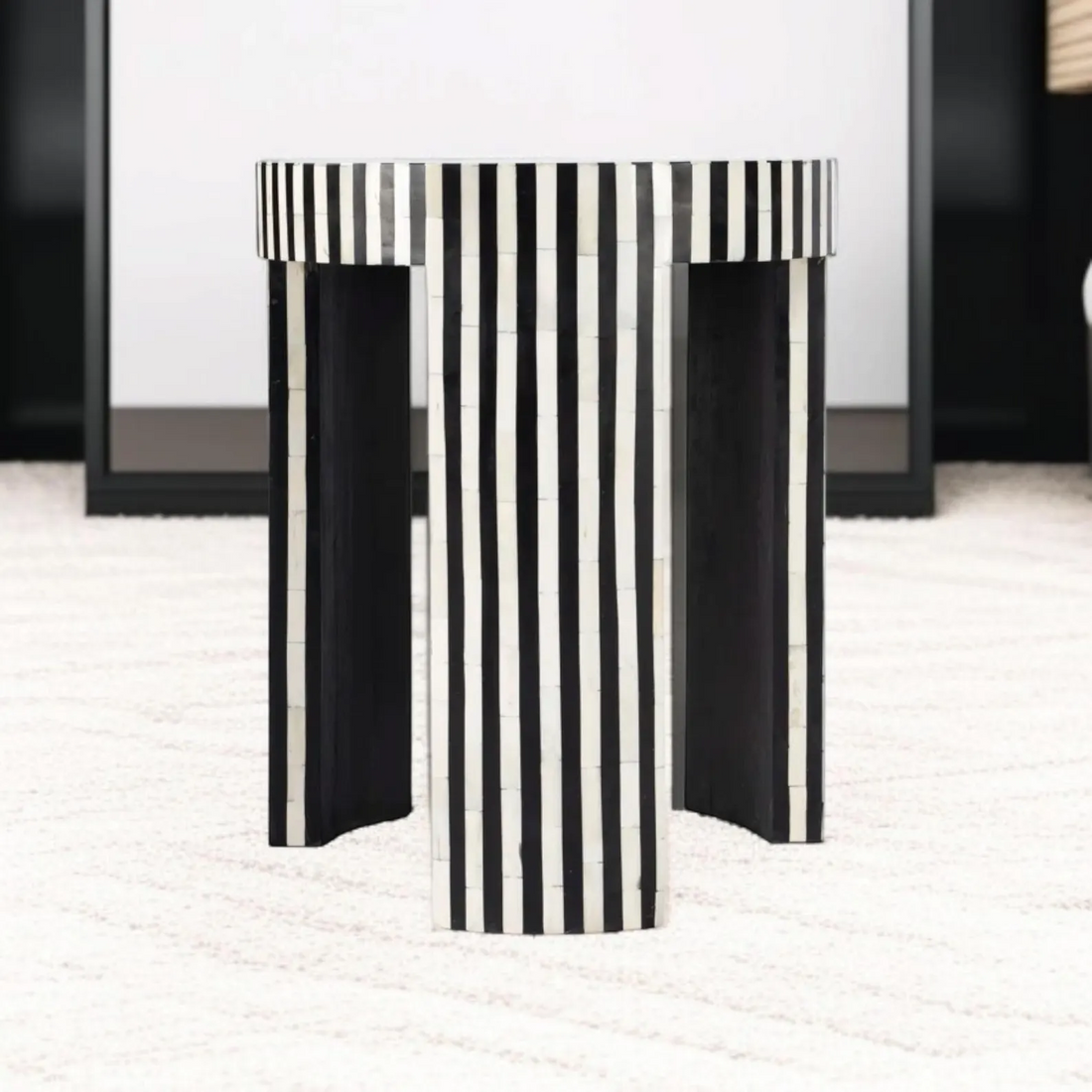 Handmade Bone Inlay End Table | Handmade Round Side Table | Handmade Bone Inlay Bedside Table | Boho Inlay Furniture bone inlay furniture