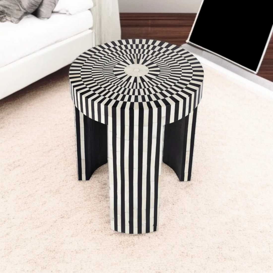 Handmade Bone Inlay End Table | Handmade Round Side Table | Handmade Bone Inlay Bedside Table | Boho Inlay Furniture bone inlay furniture