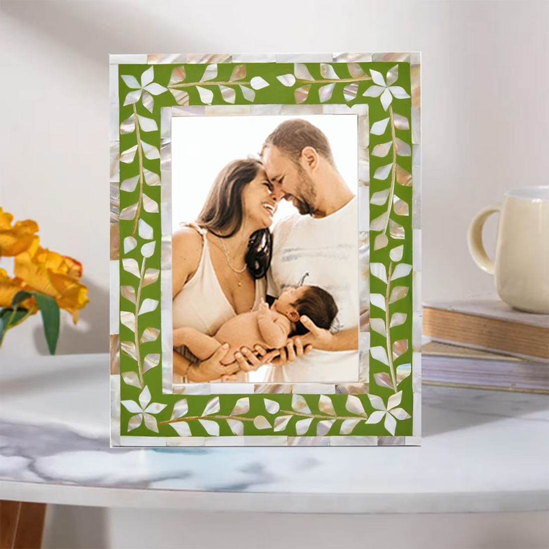 Beautiful Handmade Mother of Pearl Floral Pattern Photo Frame- Available in 20 Stunning Colors
