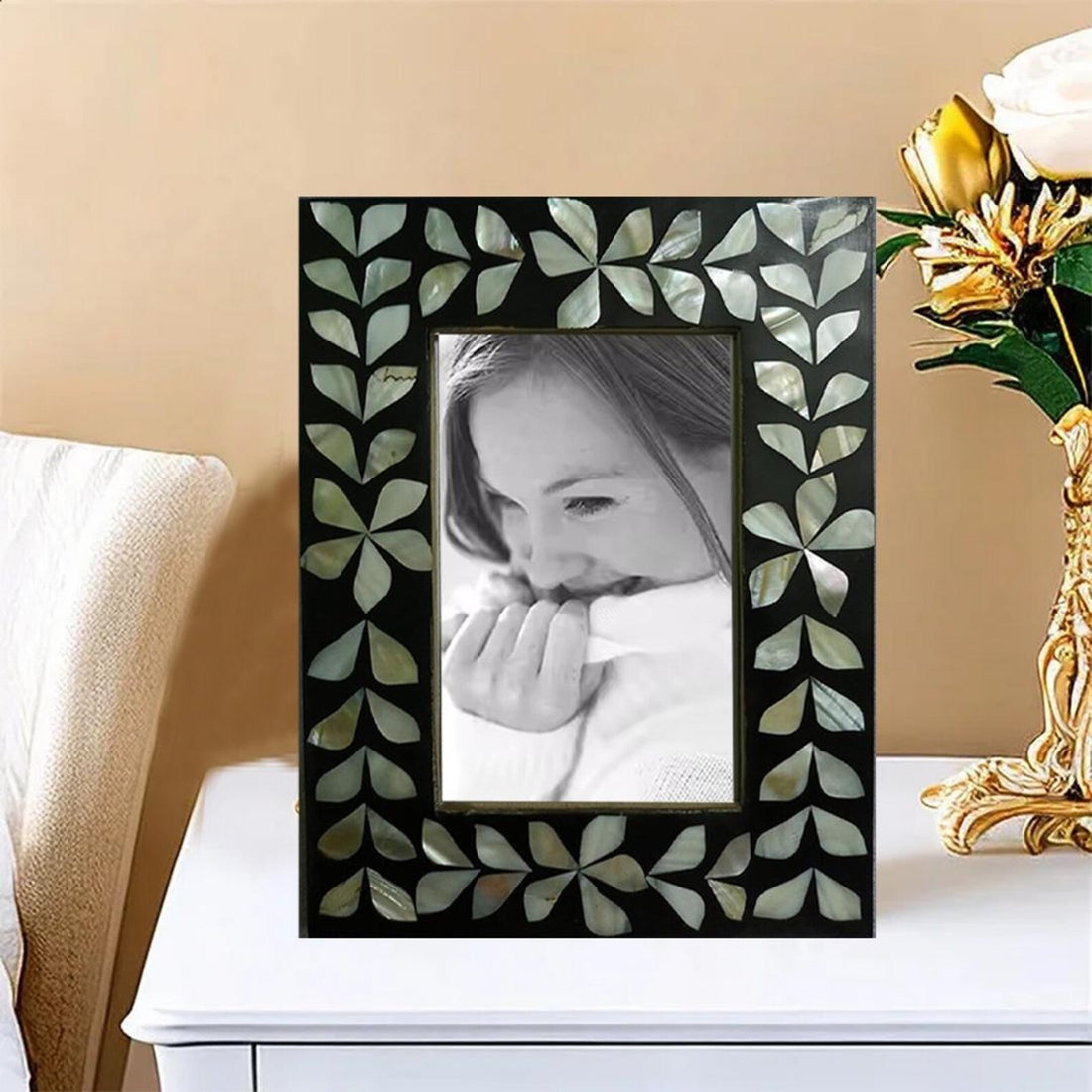 Beautiful Handmade Mother of Pearl Floral Pattern Photo Frame- Available in 20 Stunning Colors