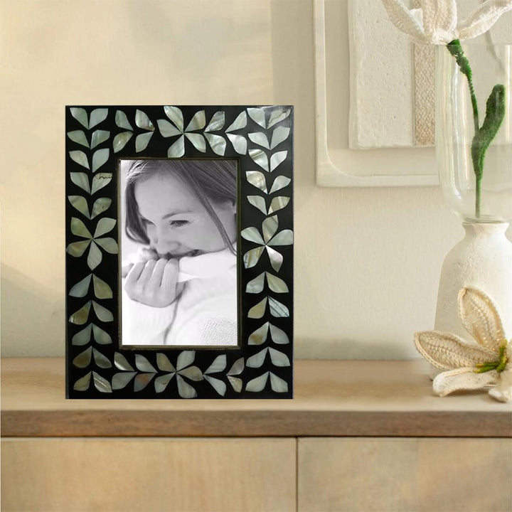Beautiful Handmade Mother of Pearl Floral Pattern Photo Frame- Available in 20 Stunning Colors