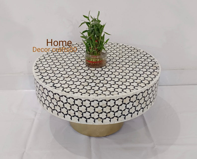 handmade Bone Inlay targua pattern Round Coffee Table, Bone Inlay Furniture, Bone inlay coffee table, home decor furniture, bone inlay table