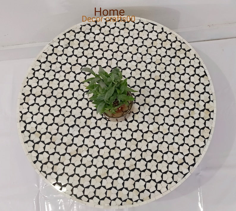 handmade Bone Inlay targua pattern Round Coffee Table, Bone Inlay Furniture, Bone inlay coffee table, home decor furniture, bone inlay table