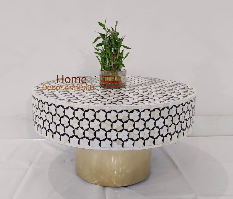 handmade Bone Inlay targua pattern Round Coffee Table, Bone Inlay Furniture, Bone inlay coffee table, home decor furniture, bone inlay table