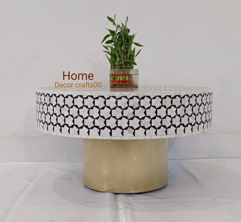 handmade Bone Inlay targua pattern Round Coffee Table, Bone Inlay Furniture, Bone inlay coffee table, home decor furniture, bone inlay table