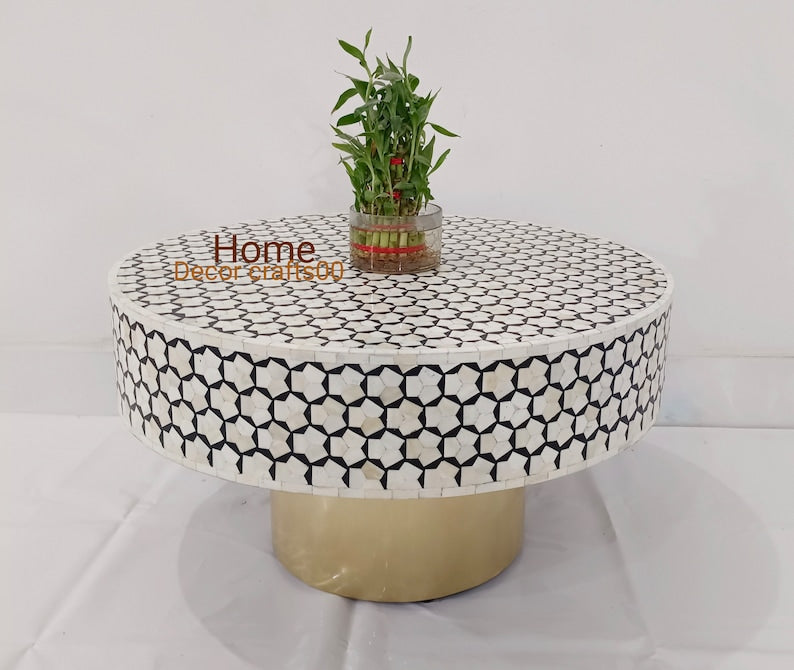 handmade Bone Inlay targua pattern Round Coffee Table, Bone Inlay Furniture, Bone inlay coffee table, home decor furniture, bone inlay table