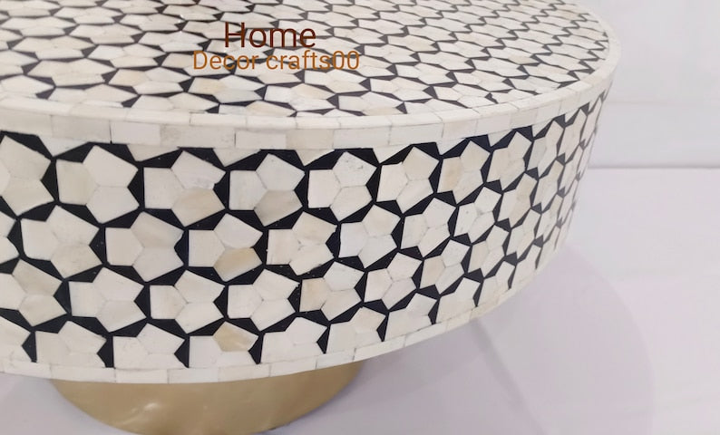 handmade Bone Inlay targua pattern Round Coffee Table, Bone Inlay Furniture, Bone inlay coffee table, home decor furniture, bone inlay table