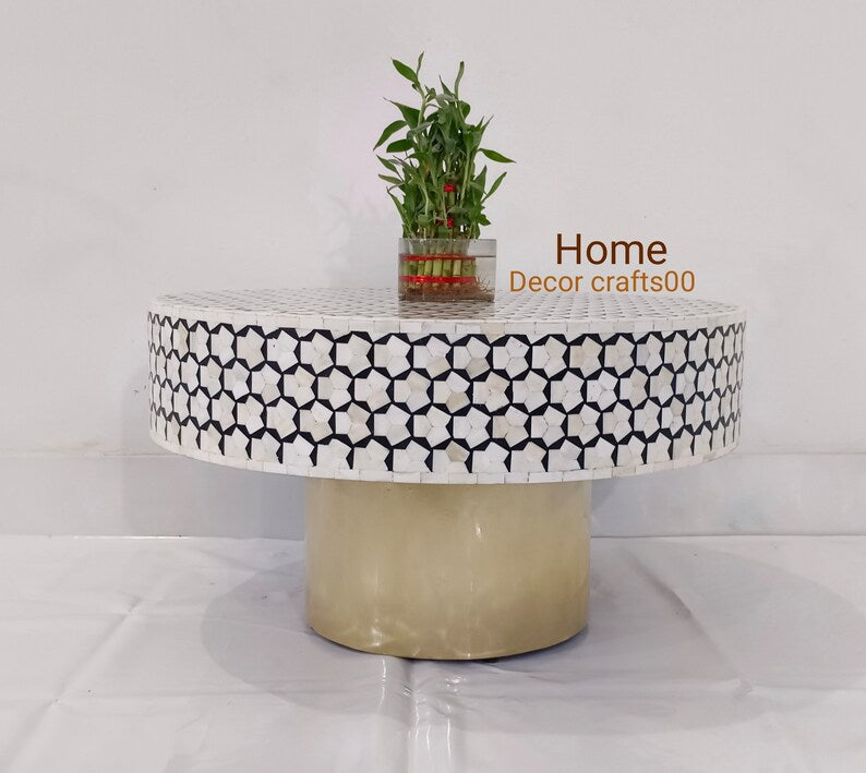 handmade Bone Inlay targua pattern Round Coffee Table, Bone Inlay Furniture, Bone inlay coffee table, home decor furniture, bone inlay table