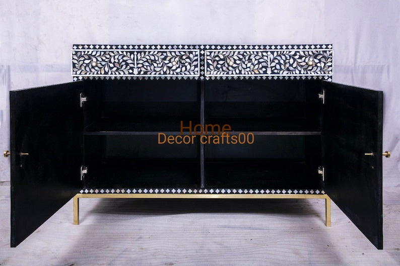 Handmade mother of pearl inlay 2 drawer 2 doors buffet, bone inlay furniture,