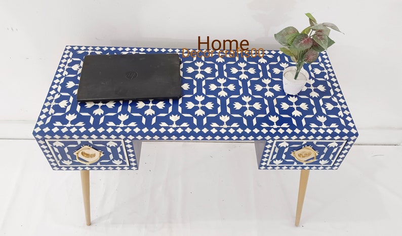 Handmade Bone inlay Work Desk, Bone inlay laptop table