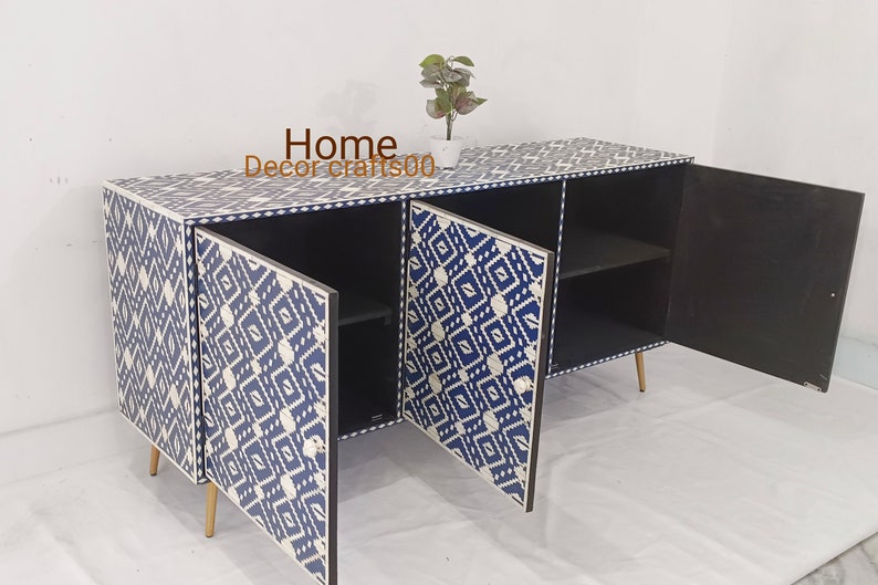 handmade bone inlay 3 door media console table