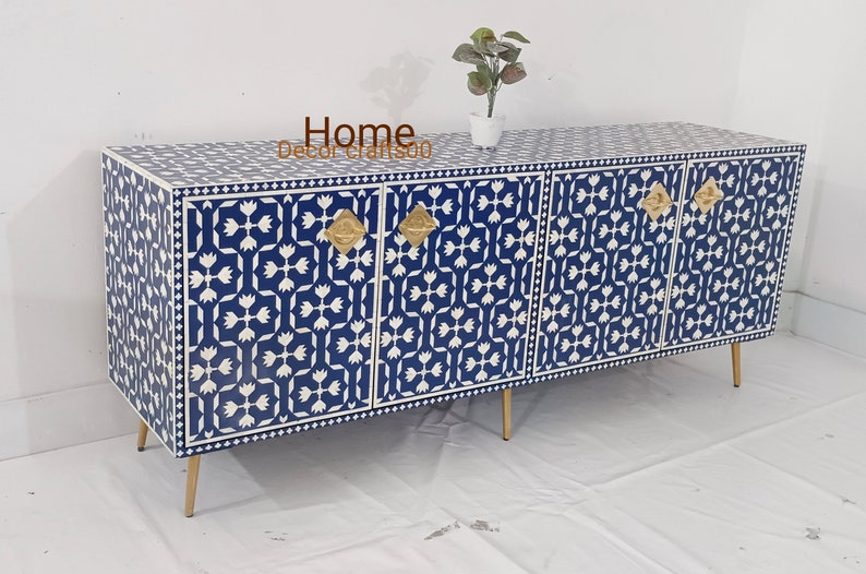 indian handmade Bone Inlay 4 doors media console Table ,Bone Inlay Table