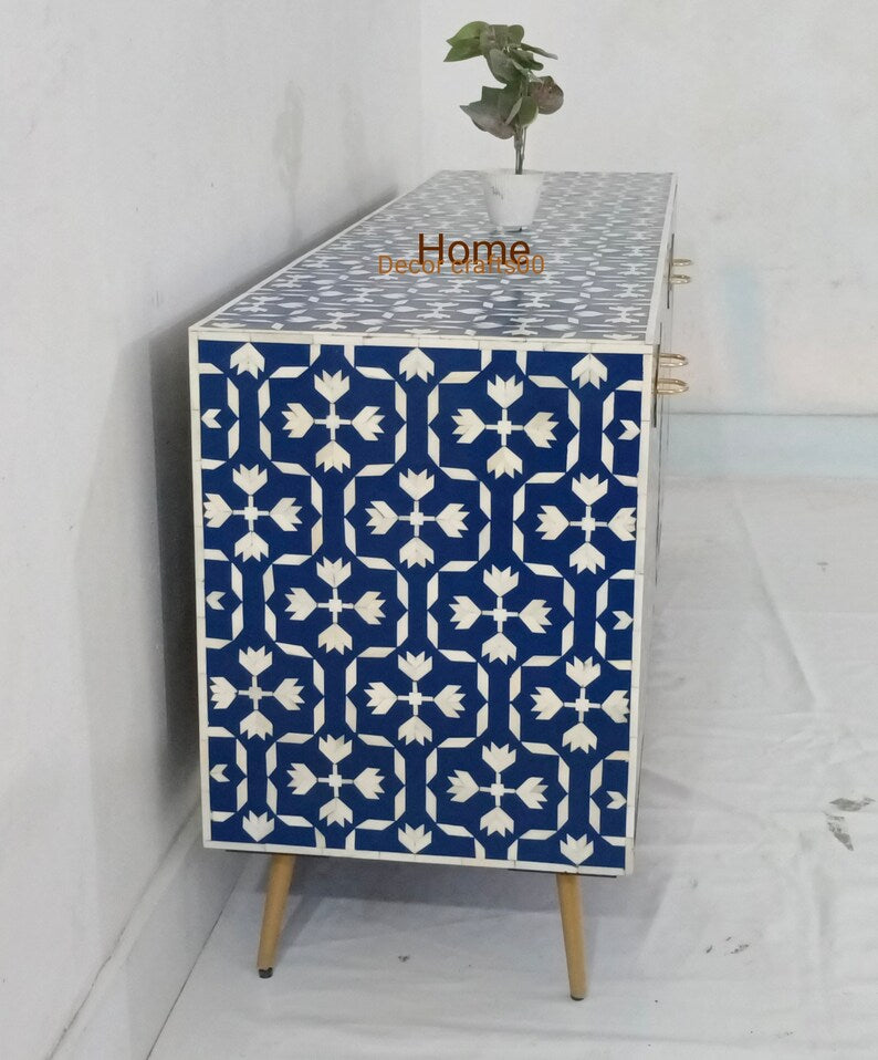 indian handmade Bone Inlay 4 doors media console Table ,Bone Inlay Table