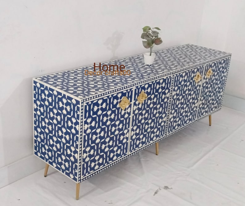 indian handmade Bone Inlay 4 doors media console Table ,Bone Inlay Table