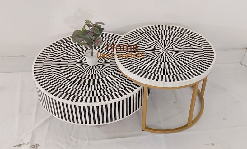 handmade Bone Inlay nesting Coffee Table, Bone Inlay Furniture, Set up 2 Bone inlay coffee table , home decor furniture, bone inlay table