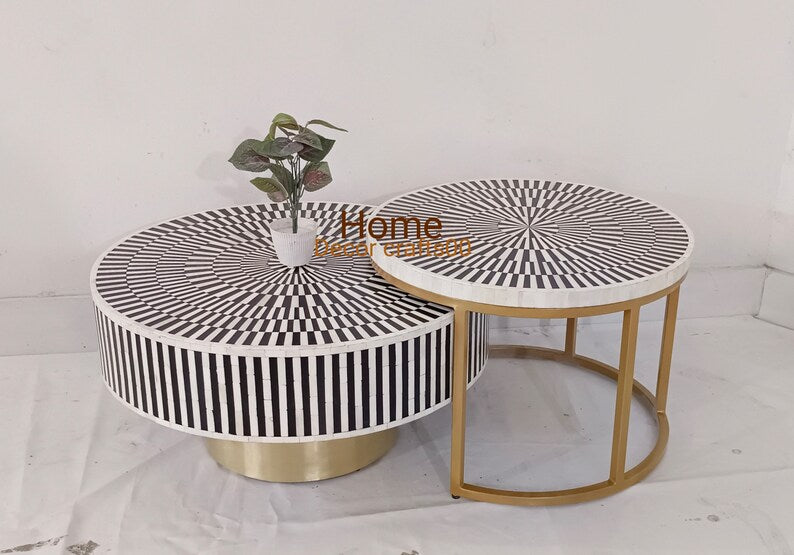 handmade Bone Inlay nesting Coffee Table, Bone Inlay Furniture, Set up 2 Bone inlay coffee table , home decor furniture, bone inlay table