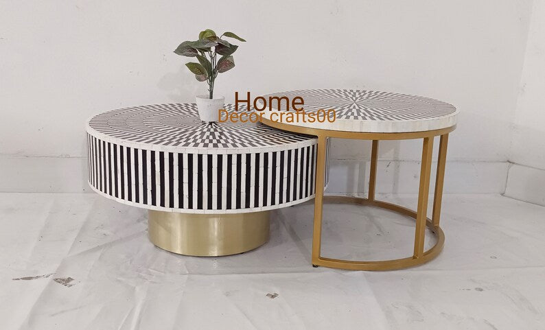 handmade Bone Inlay nesting Coffee Table, Bone Inlay Furniture, Set up 2 Bone inlay coffee table , home decor furniture, bone inlay table