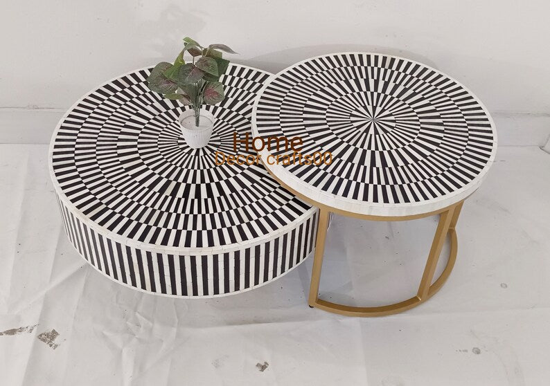 handmade Bone Inlay nesting Coffee Table, Bone Inlay Furniture, Set up 2 Bone inlay coffee table , home decor furniture, bone inlay table