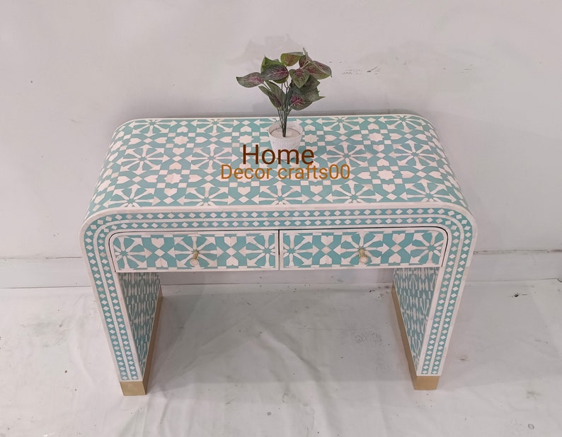 New Handmade bone inlay 2 Drawers U console table, bone inlay table, bone inlay furniture,