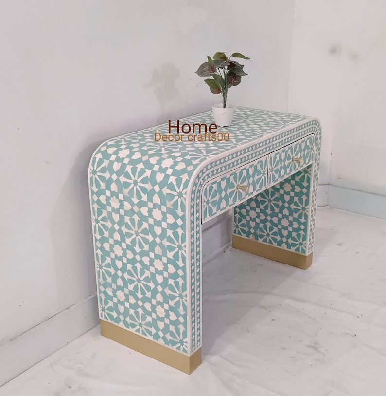 New Handmade bone inlay 2 Drawers U console table, bone inlay table, bone inlay furniture,