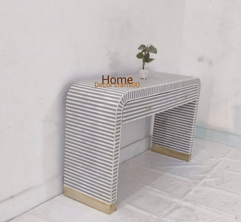 New Indian Handmade Bone Inlay 2 Drawers U console table, bone inlay table, bone inlay furniture,