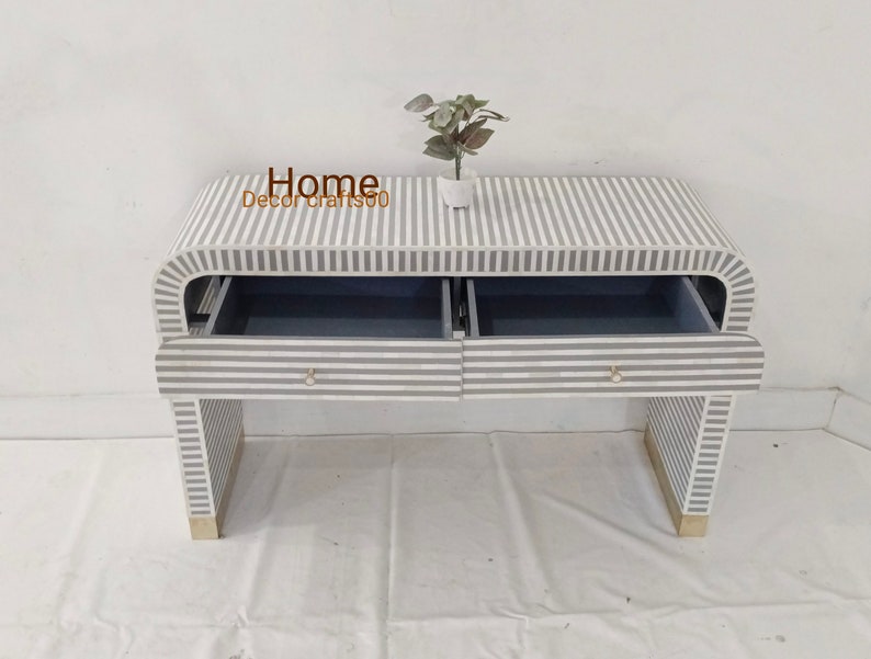New Indian Handmade Bone Inlay 2 Drawers U console table, bone inlay table, bone inlay furniture,