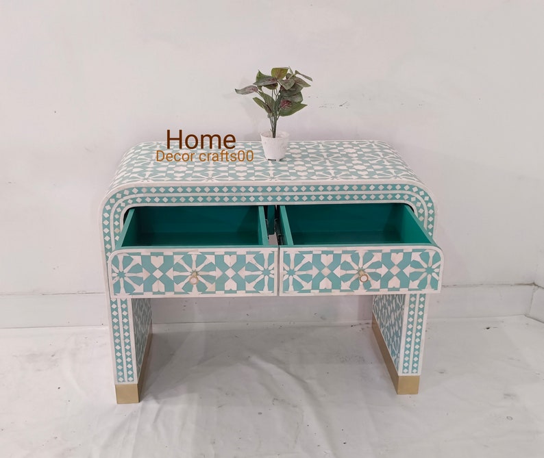 New Handmade bone inlay 2 Drawers U console table, bone inlay table, bone inlay furniture,