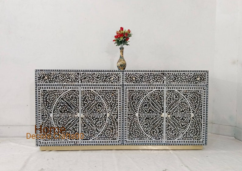 Indian handmade mother of pearl inlay floral  Design 2 Drawer 4 Door  Buffet chest, mop inlay furniture