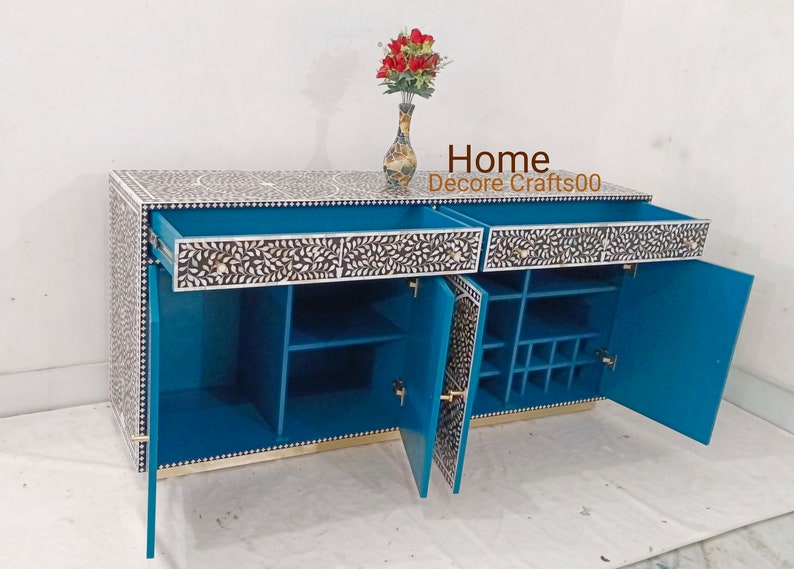 Indian handmade mother of pearl inlay floral  Design 2 Drawer 4 Door  Buffet chest, mop inlay furniture