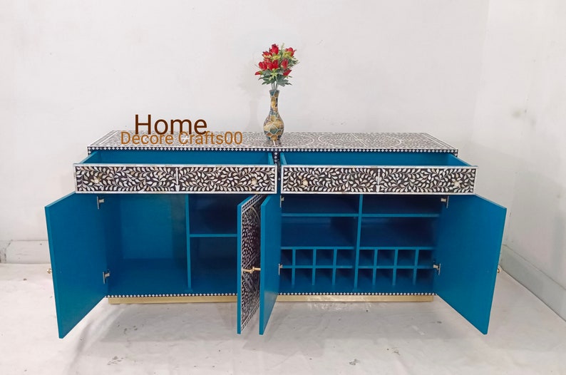 Indian handmade mother of pearl inlay floral  Design 2 Drawer 4 Door  Buffet chest, mop inlay furniture