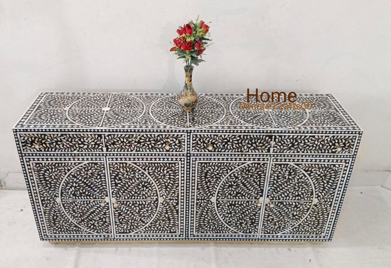 Indian handmade mother of pearl inlay floral  Design 2 Drawer 4 Door  Buffet chest, mop inlay furniture