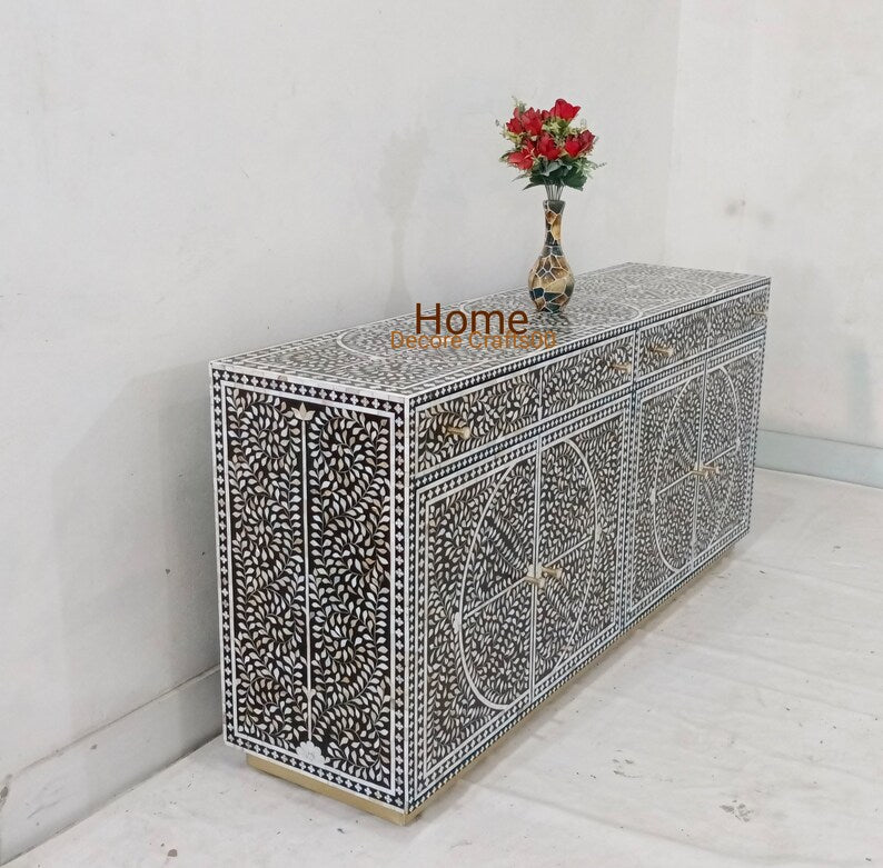 Indian handmade mother of pearl inlay floral  Design 2 Drawer 4 Door  Buffet chest, mop inlay furniture