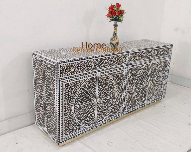 Indian handmade mother of pearl inlay floral  Design 2 Drawer 4 Door  Buffet chest, mop inlay furniture