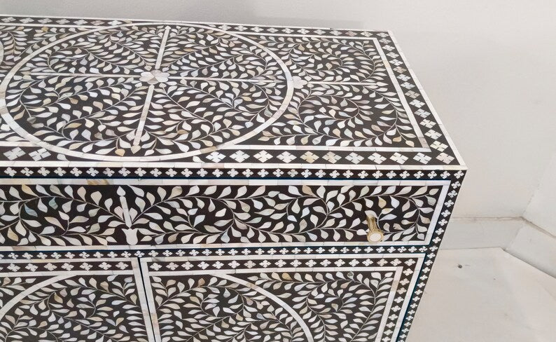 Indian handmade mother of pearl inlay floral  Design 2 Drawer 4 Door  Buffet chest, mop inlay furniture