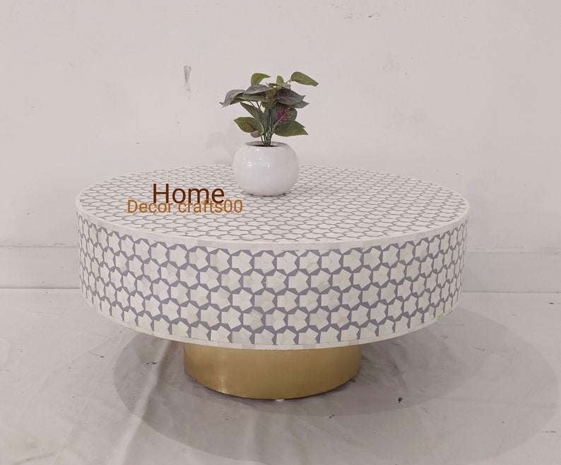New Handmade Bone Inlay Targua pattern Round Coffee Table, bone inlay furniture