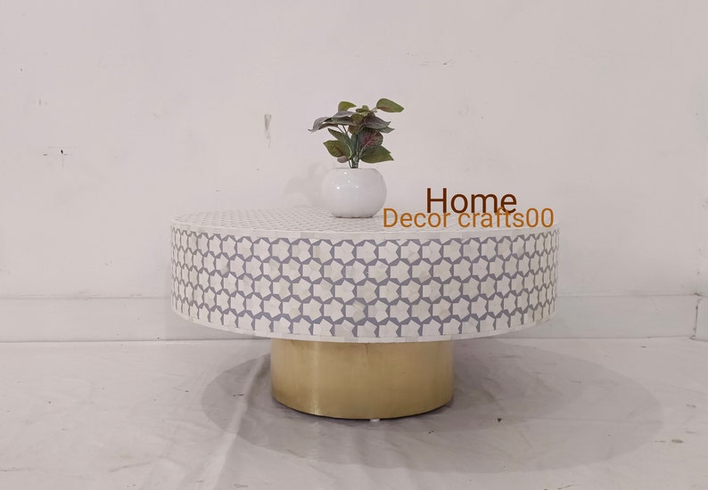 New Handmade Bone Inlay Targua pattern Round Coffee Table, bone inlay furniture