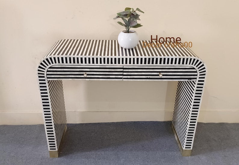 New Indian Handmade Bone Inlay 2 Drawers U console table , bone Inlay console, bone inlay furniture,