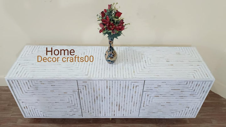 New Indian handmade Mother of Pearl inlay 3 Door Media Console, MOP inlay TV Unit