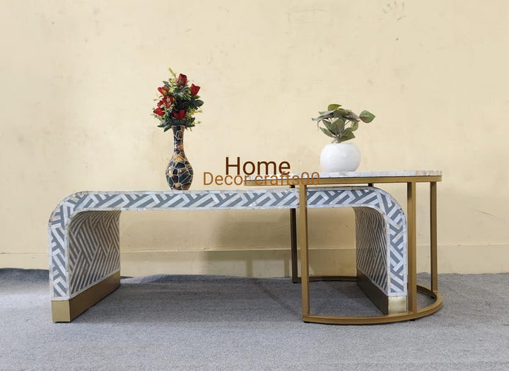 handmade mother of pearl inlay U Coffee Table and coffee table, set of to coffee table