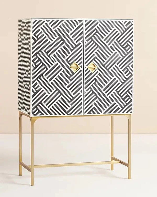 Inlay Storage Bar Cabinet - Chevron
