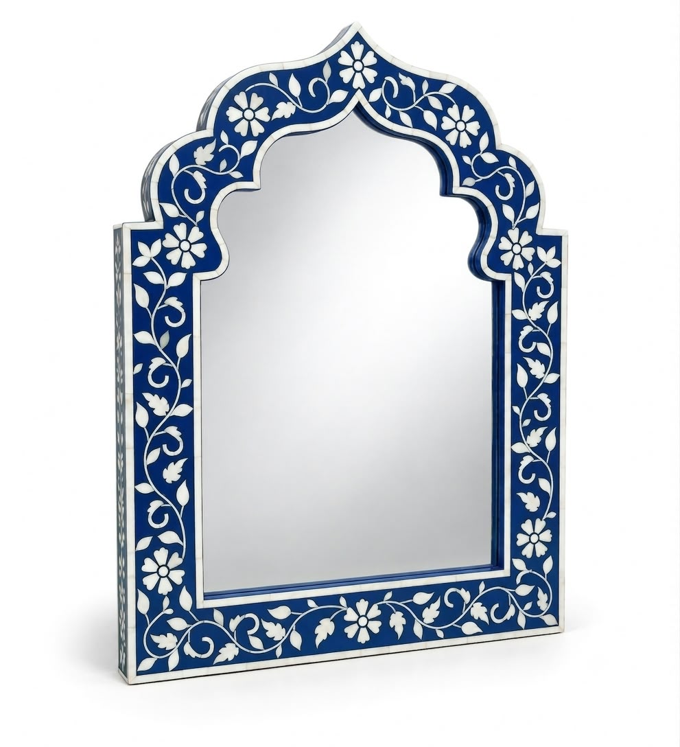 Bone Inlay Green & White Floral Design Mirror Frame